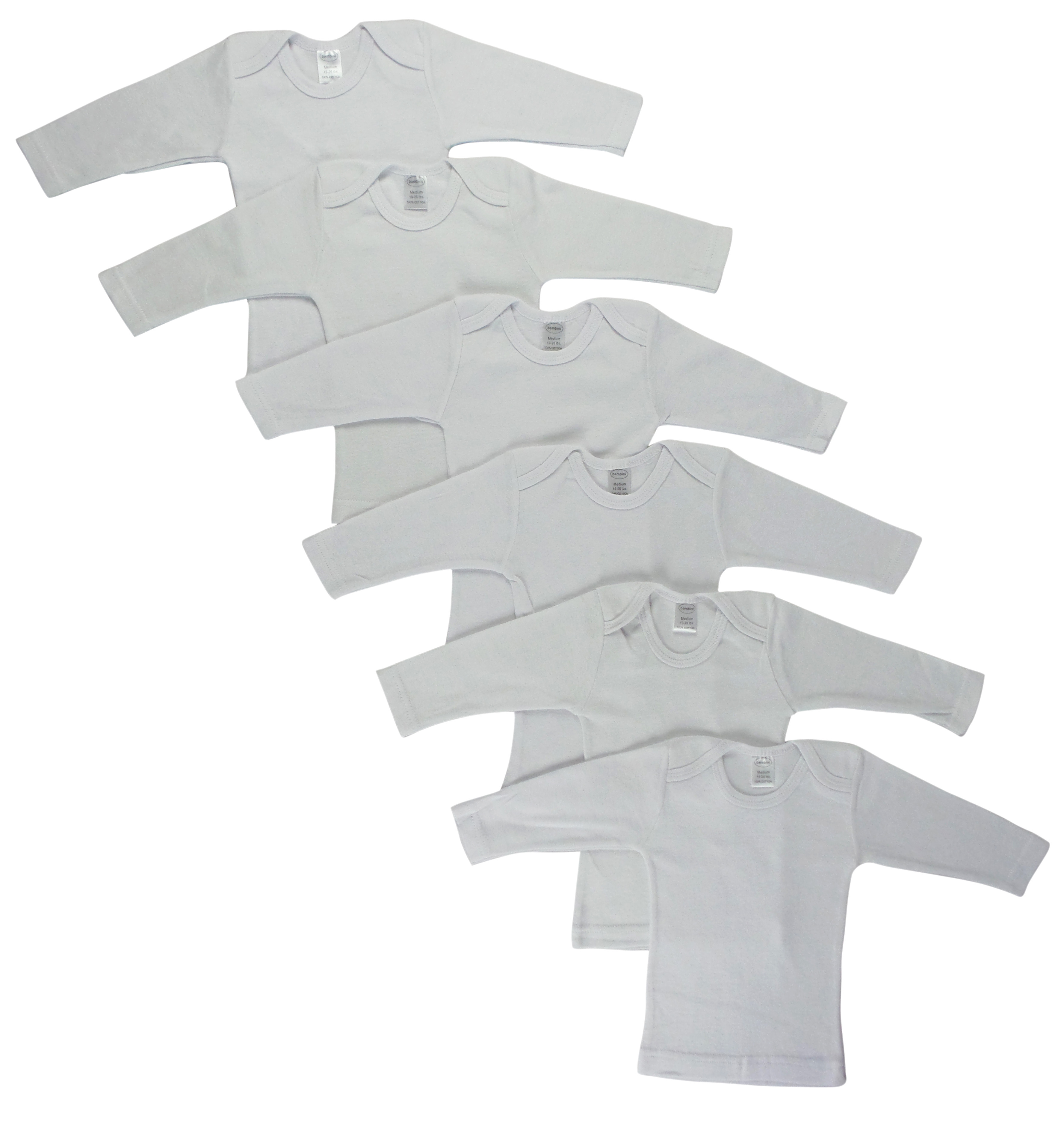 Bambini White Long Sleeve Lap T-shirts  6 Pack - Large
