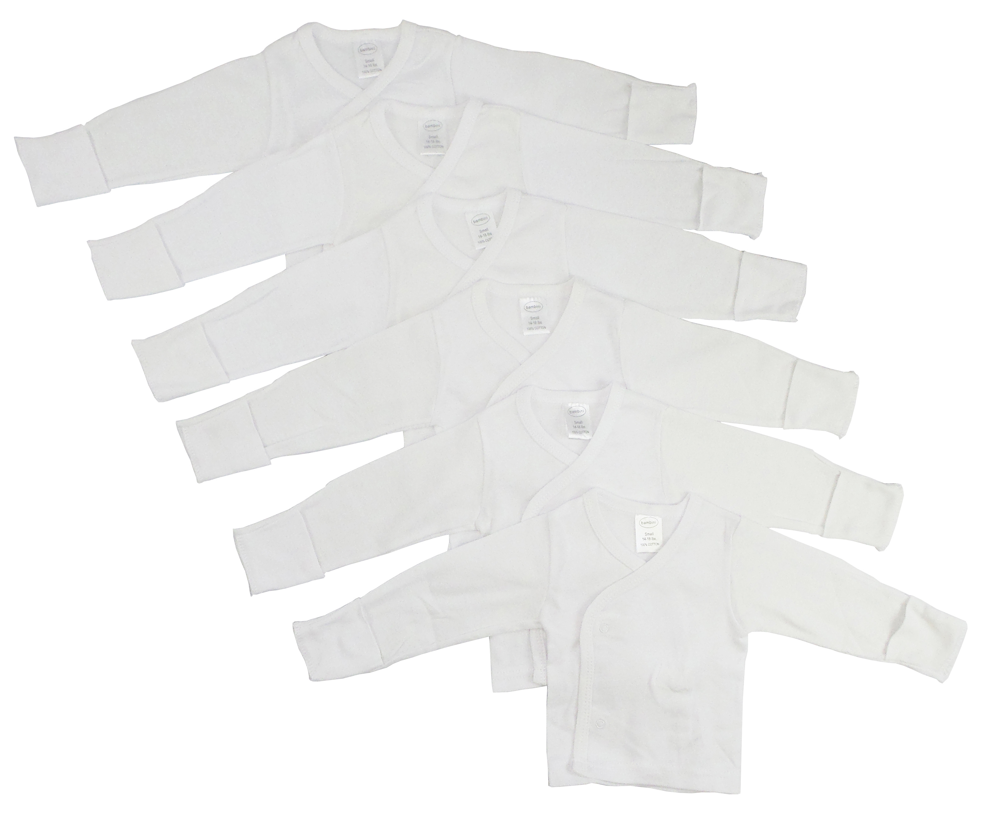 Bambini Long Sleeve Side Snap With Mittens 6 Pack - Newborn