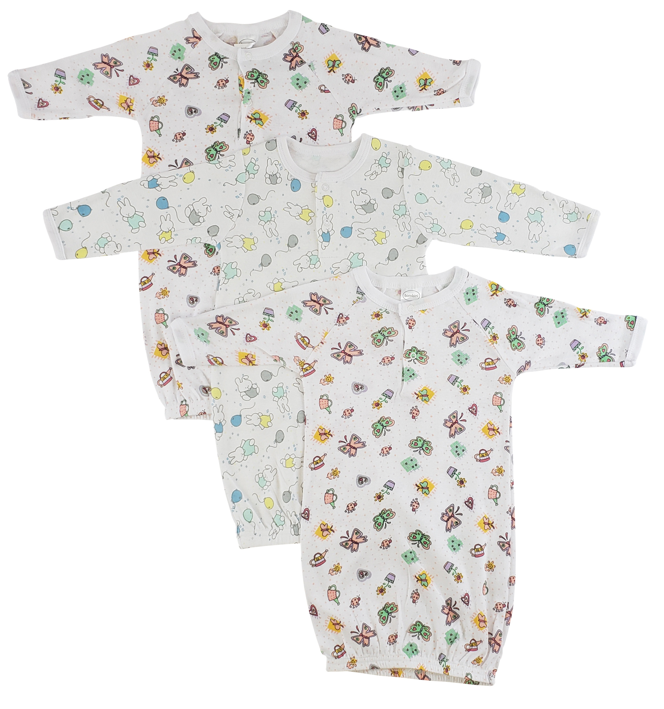 Bambini Girls Print Infant Gowns - 3 Pack - Newborn