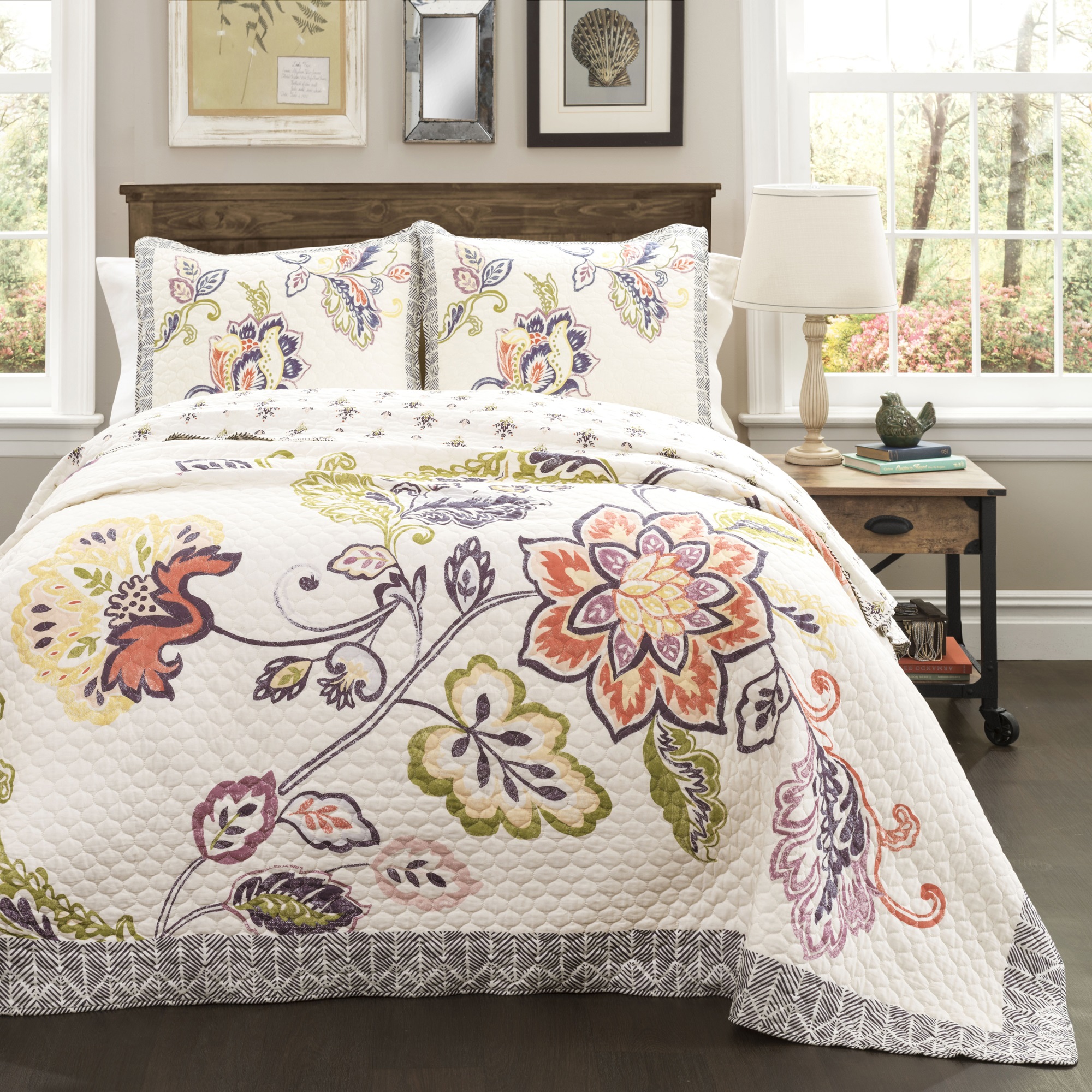 Lush Decor Aster Quilt Coral/ Navy 3pc Set Full/ Queen