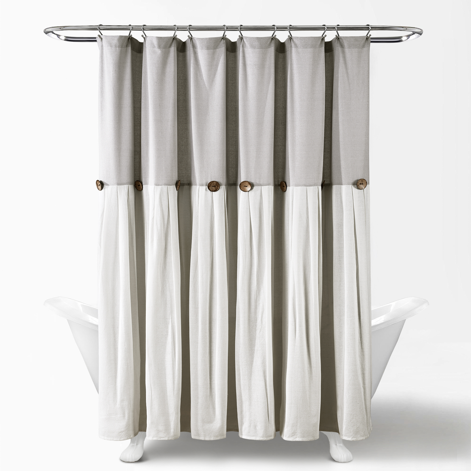 Lush Decor, Gray & White Linen Button Shower Curtain, 72" x 72", 72 in x 72 in (Wide x Long)