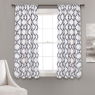 Half Moon Bellagio Room Darkening Window Curtain Panels Navy Set 52X63