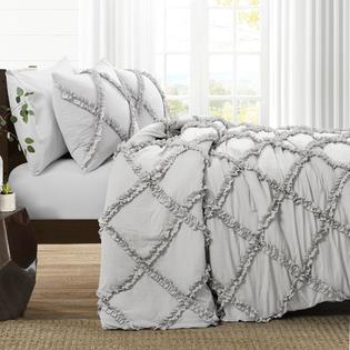 Lush Decor Ruffle Diamond Comforter Set Light Gray 3pc Set Full Queen