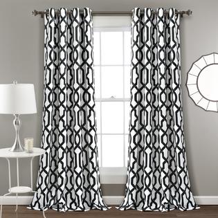 Half Moon Edward Trellis Room Darkening Window Curtain Panels White Black 52x95 Set