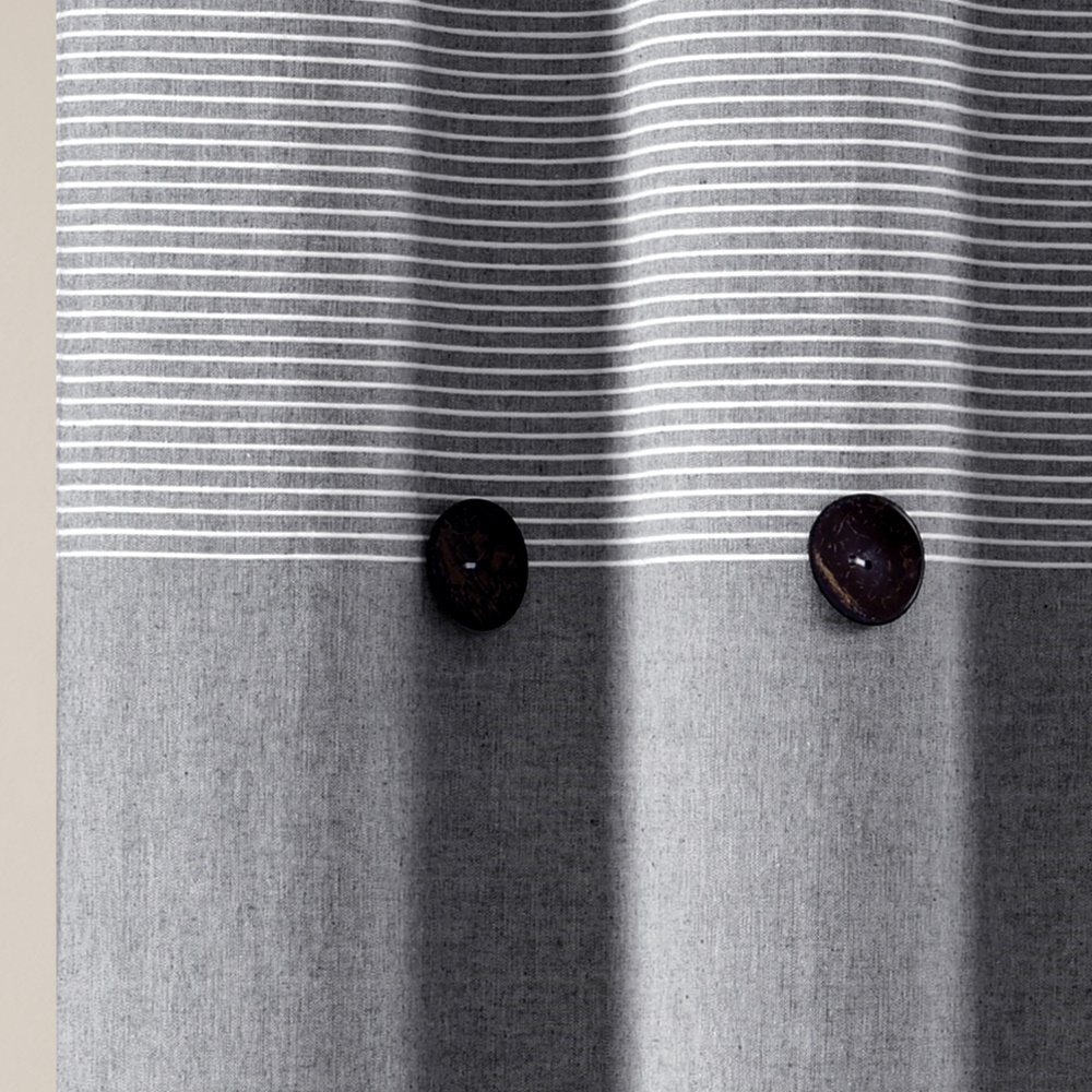 Lush Decor Farmhouse Button Stripe Yarn Dyed Woven Cotton Shower Curtain Gray Single 72x72