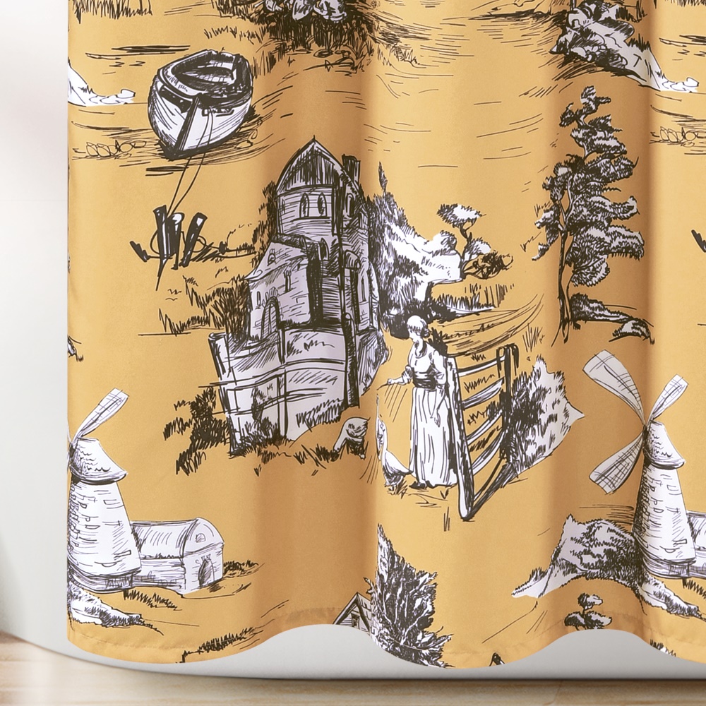 Lush Decor French Country Toile Shower, Yellow Toile Shower Curtain