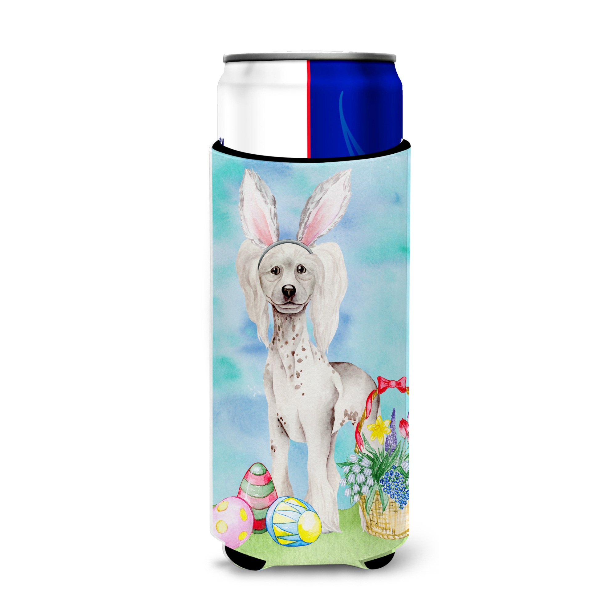 Caroline'S Treasures Chinese Crested Easter Bunny Decorative Can Hugger, Slim, Multicolor