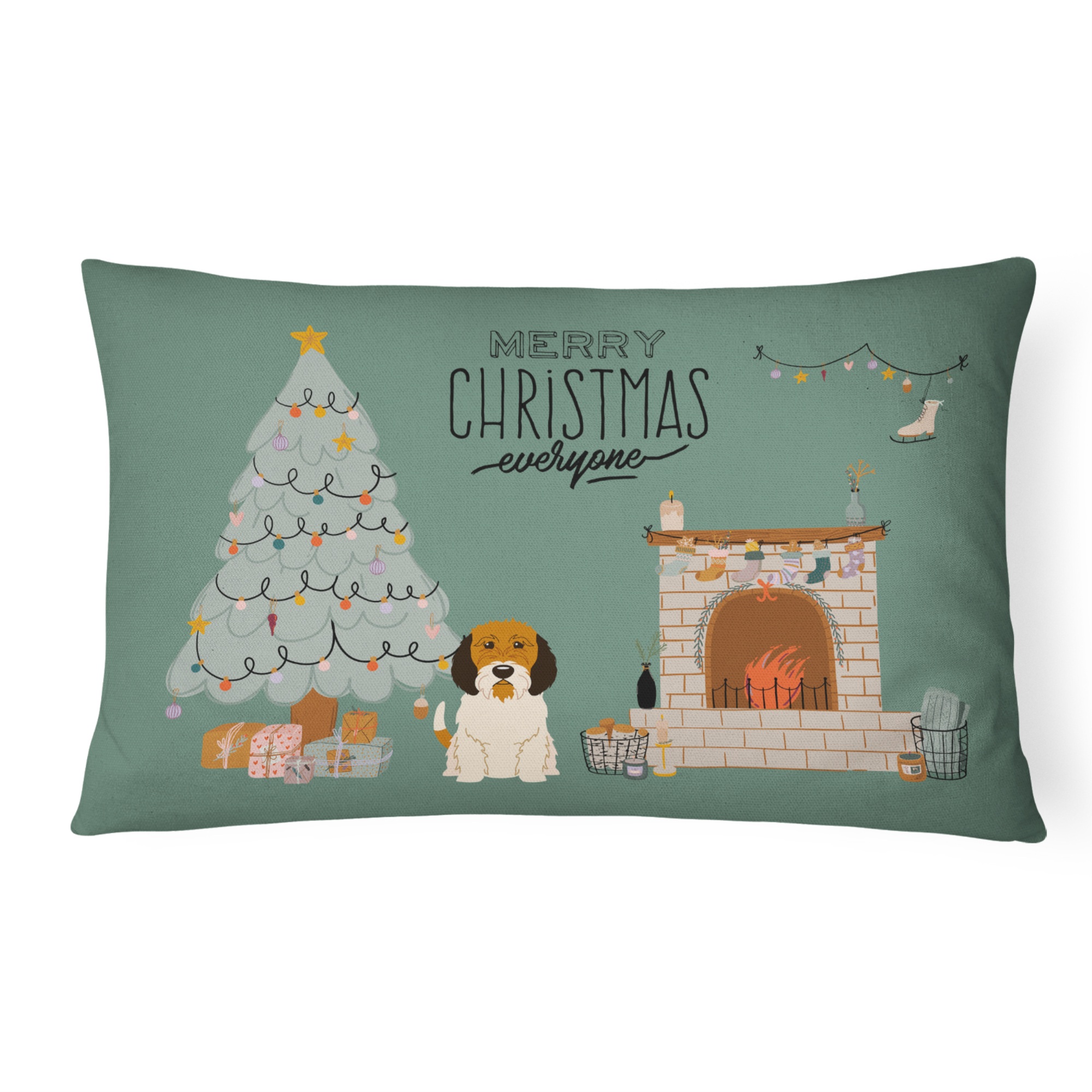 Caroline's Treasures CK7642PW1216 Petit Basset Griffon Veenden Christmas Everyone Canvas Fabric Decorative Pillow Patio-Furniture-Pillows, Multicol