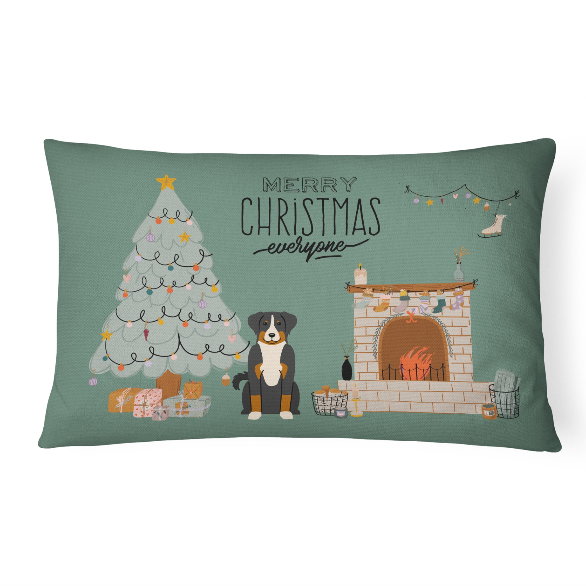 Caroline's Treasures CK7606PW1216 Appenzeller Sennenhund Christmas Everyone Canvas Fabric Decorative Pillow Patio-Furniture-Pillows, Multicolor"
