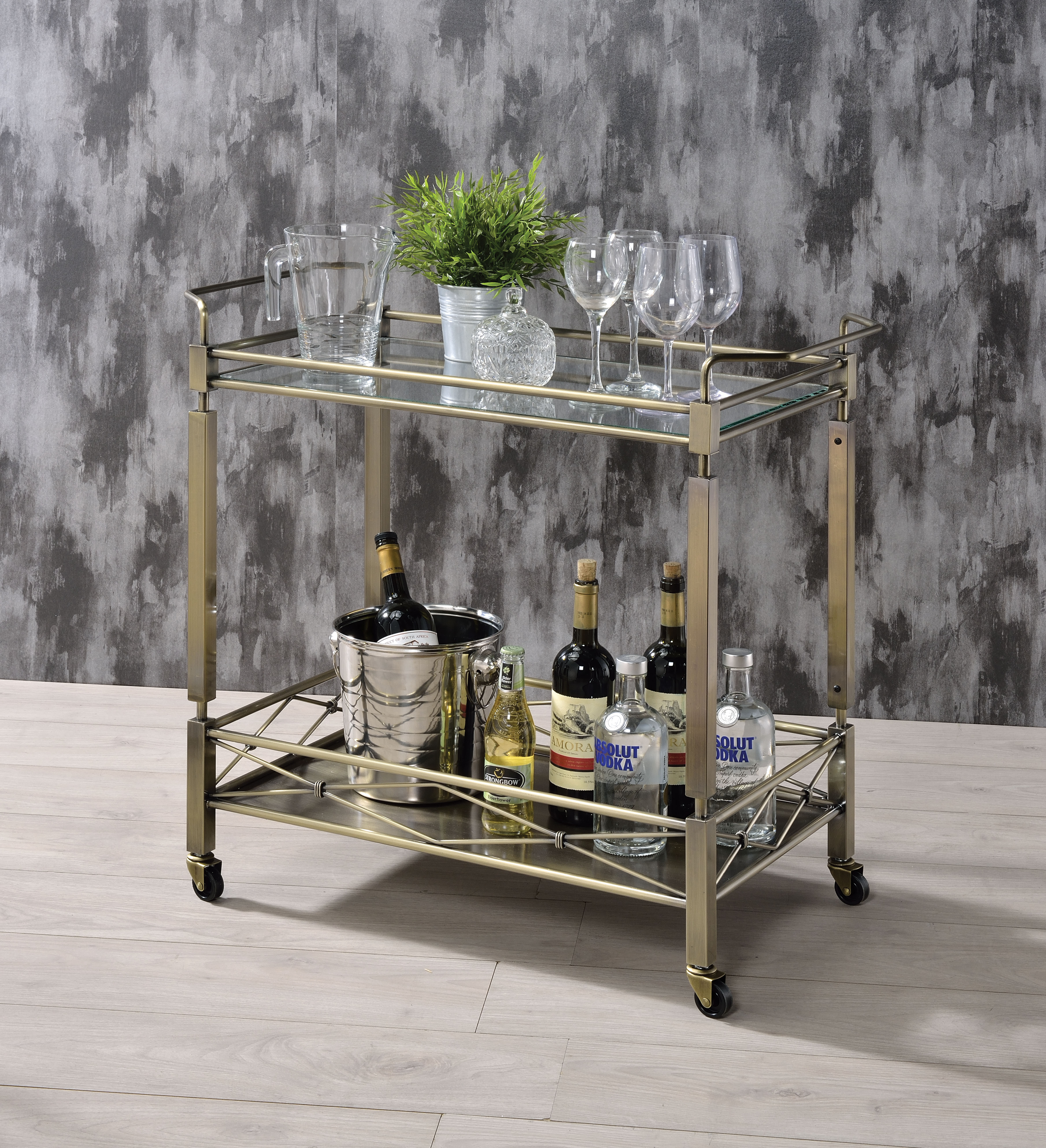 Acme Furniture Matiesen Serving Cart, Antique Gold & Clear Glass