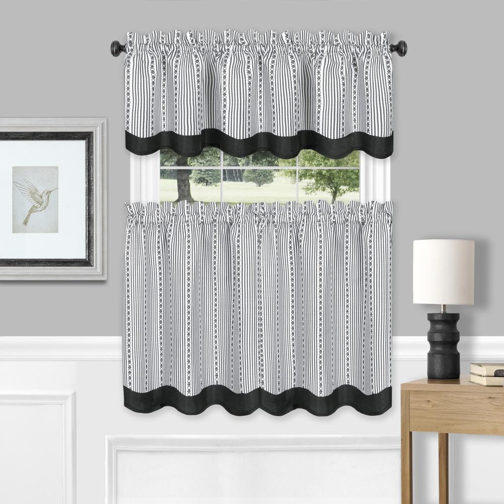 Achim Westport Window Curtain Tier Pair and Valance Set - 58x24 - Black/White
