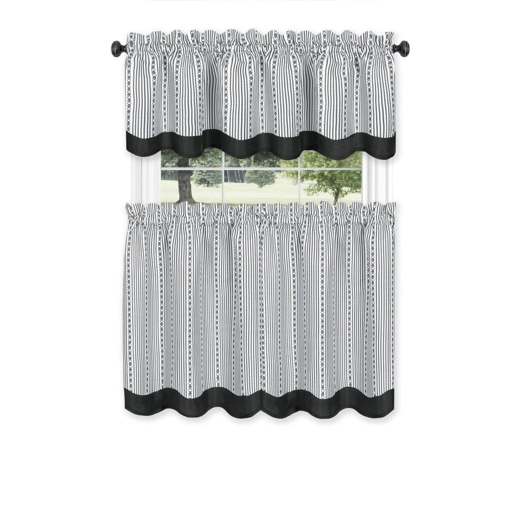 Achim Westport Window Curtain Tier Pair and Valance Set - 58x24 - Black/White