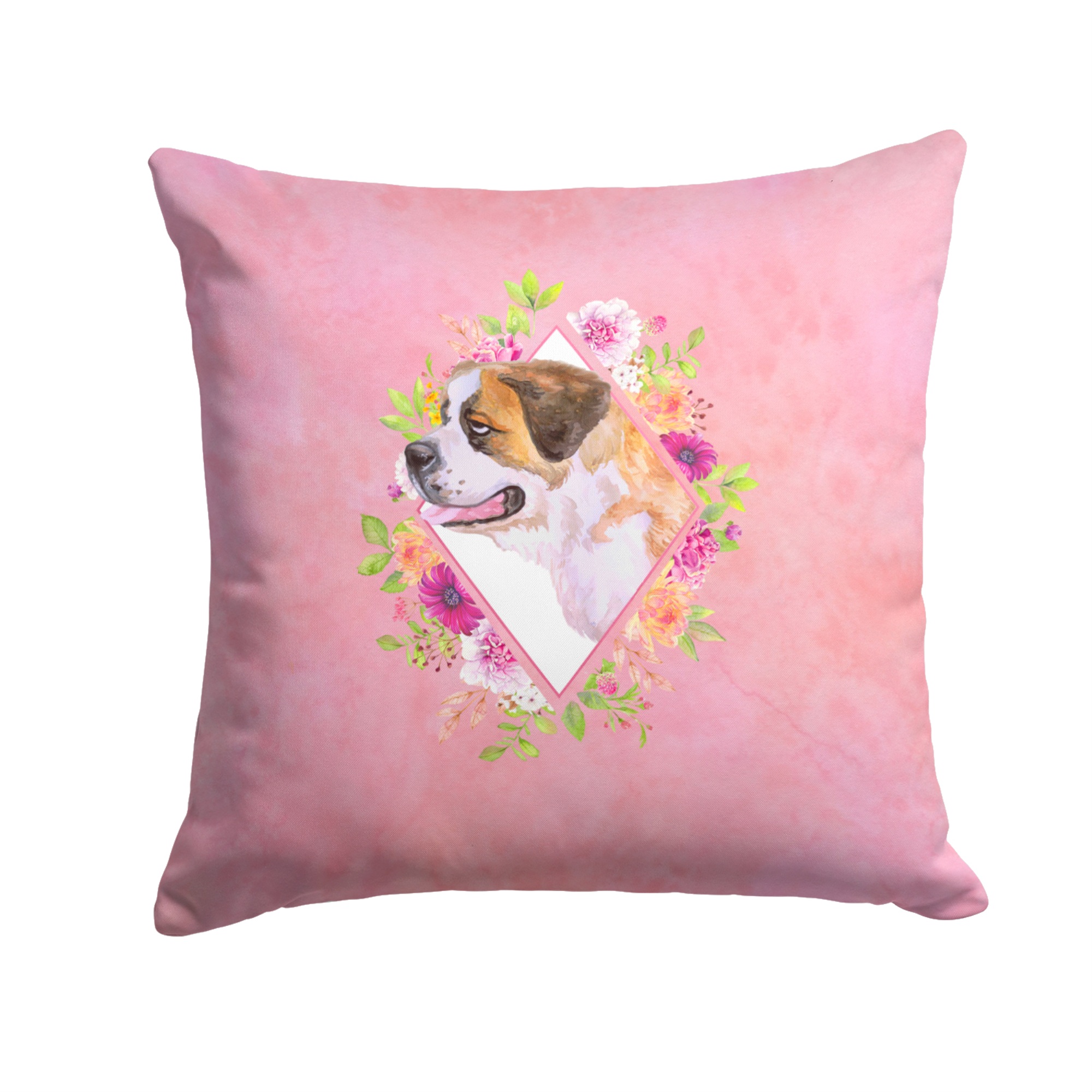 Caroline's Treasures "Caroline's Treasures CK4186PW1414 Saint Bernard #1 Pink Flowers Fabric Decorative Pillow Patio-Furniture-Pillows, Multicolor"