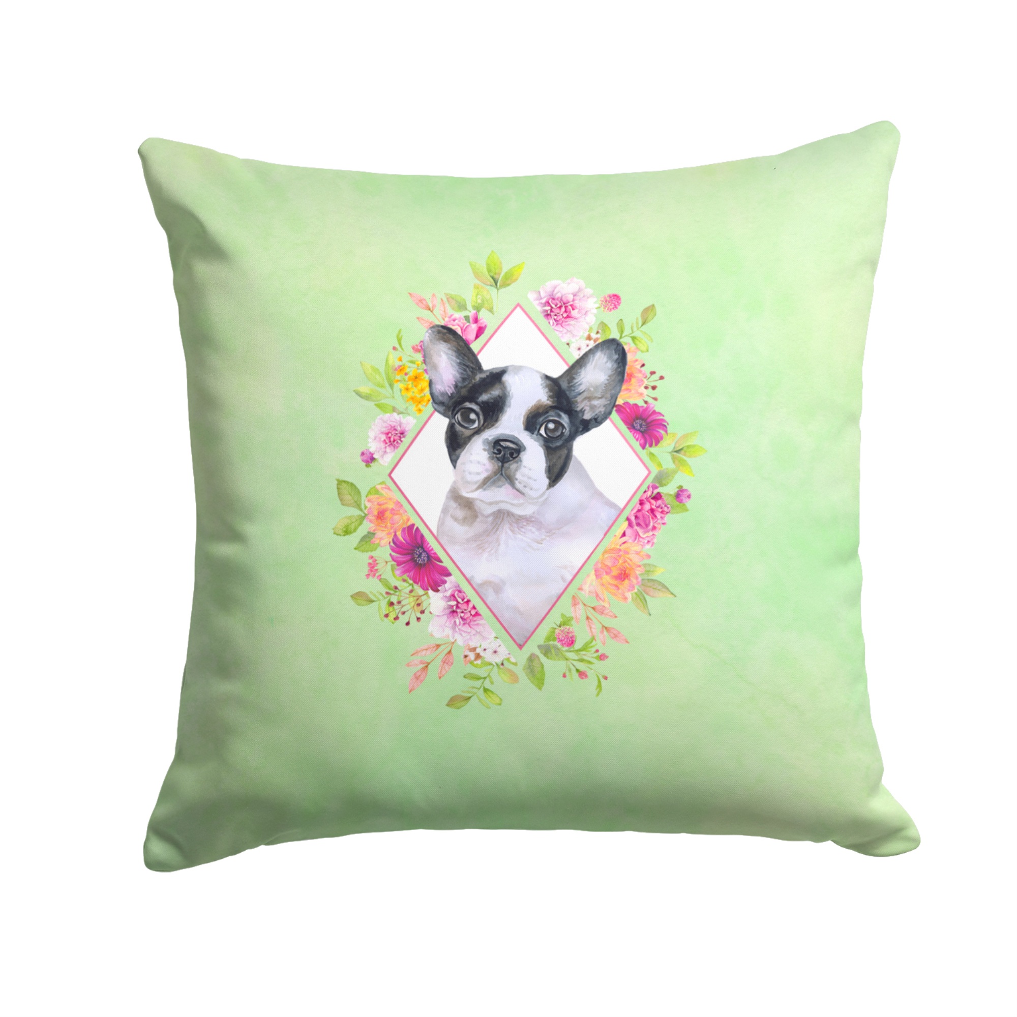 Caroline's Treasures "Caroline's Treasures CK4303PW1414 French Bulldog Green Flowers Fabric Decorative Pillow Patio-Furniture-Pillows, Multicolor"