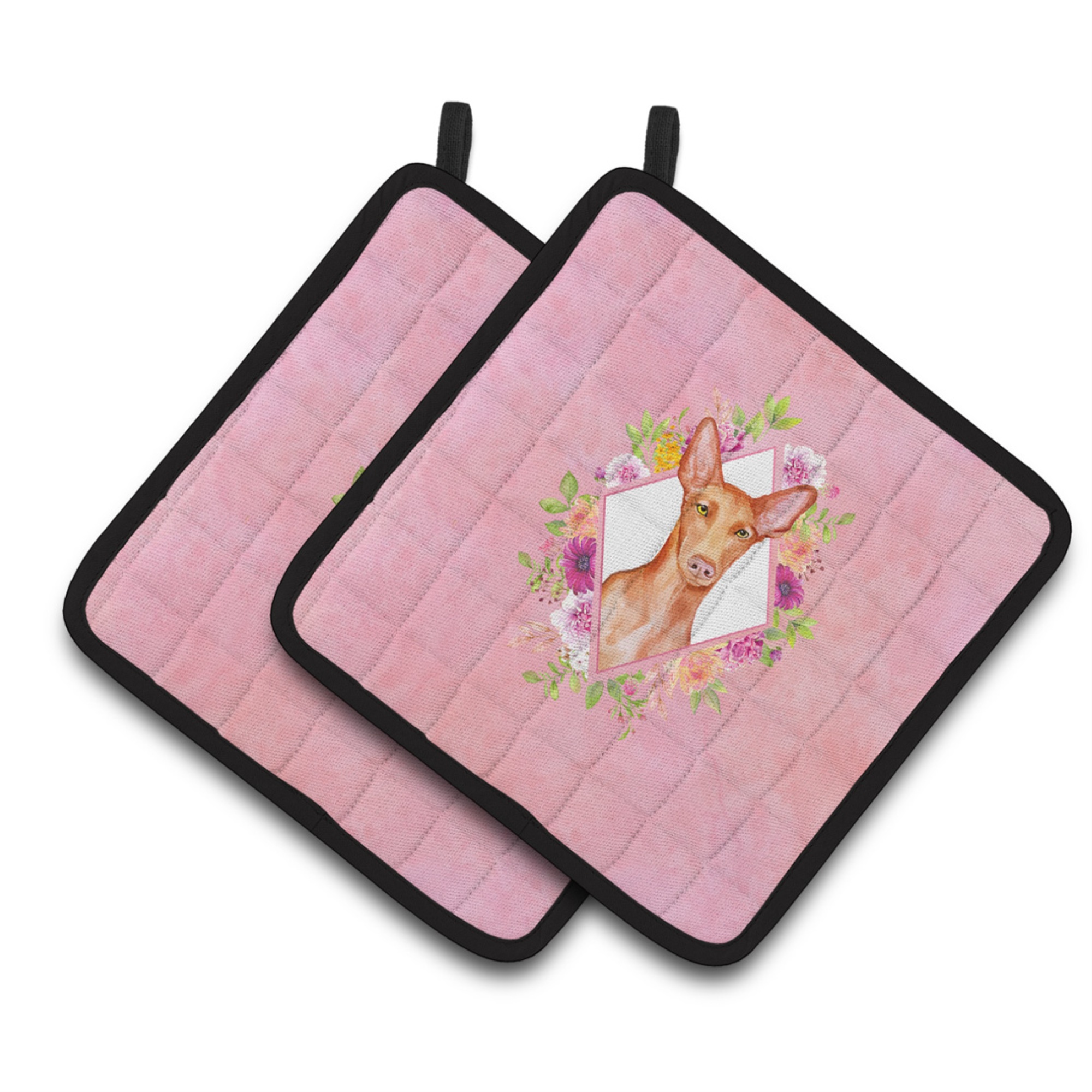 Caroline's Treasures "Caroline's Treasures CK4168PTHD Pharaoh Hound Pink Flowers Pair of Pot Holders potholders, Multicolor"