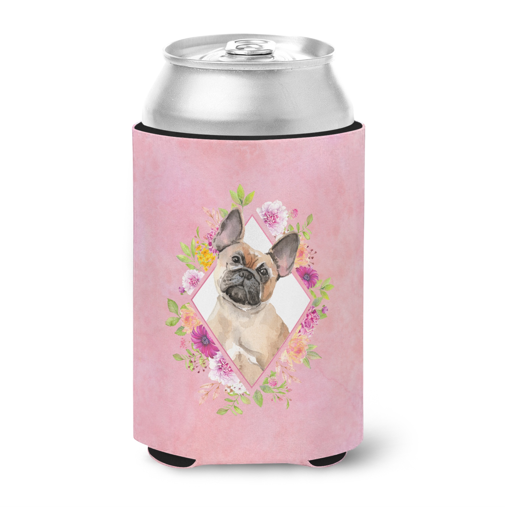 Caroline'S Treasures Ck4238Cc Fawn French Bulldog Pink Flowers Can Or Bottle Hugger Cold-Beverage-Koozies, 12 Oz, Multi