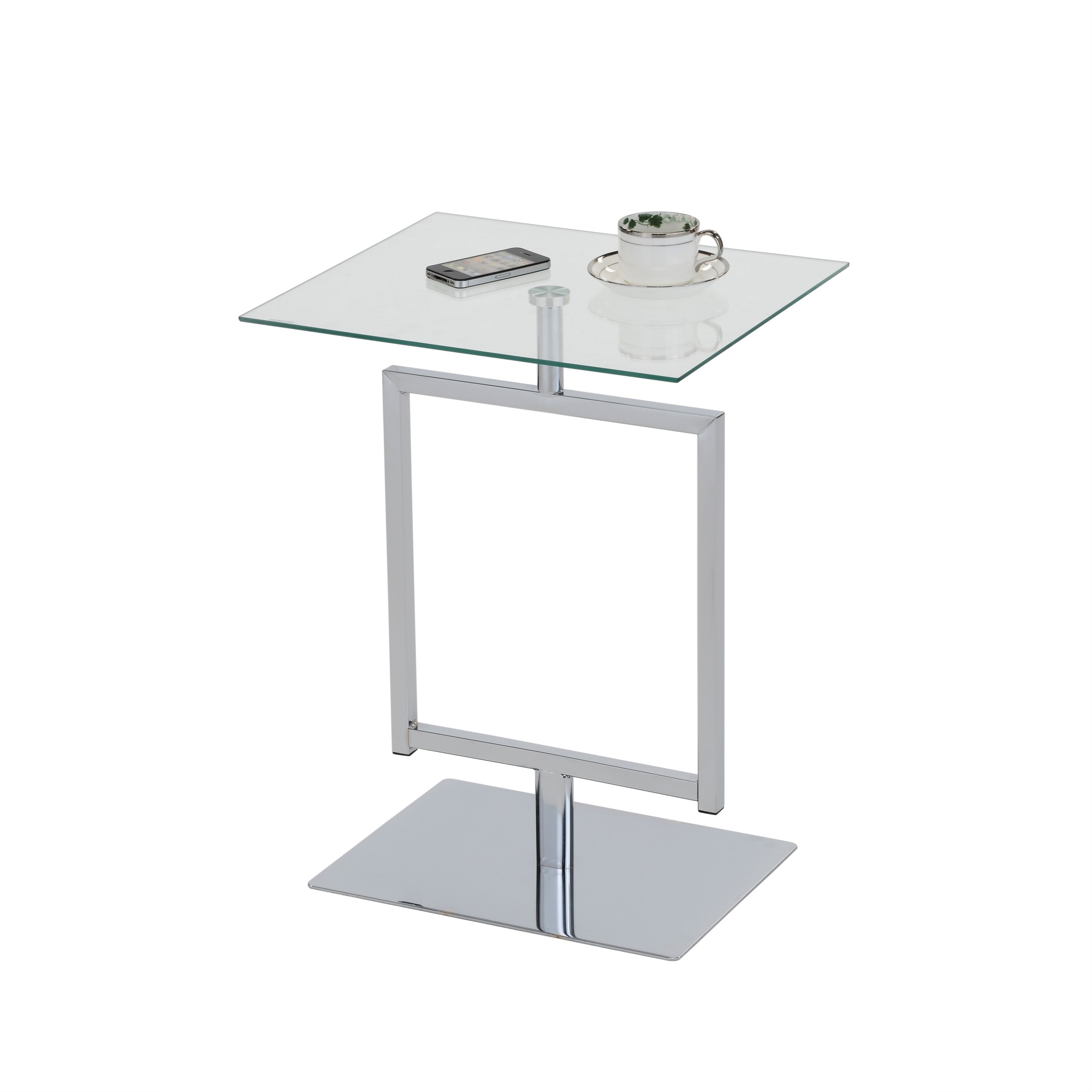 Pilaster Designs Doolins Modern Accent Side End Table, Chrome Metal Frame & Tempered Glass Top