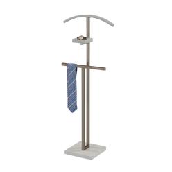 Pilaster Designs Westling Clothes Organizer Rack, Twin Suit Valet Stand, Chrome Metal & White Wood