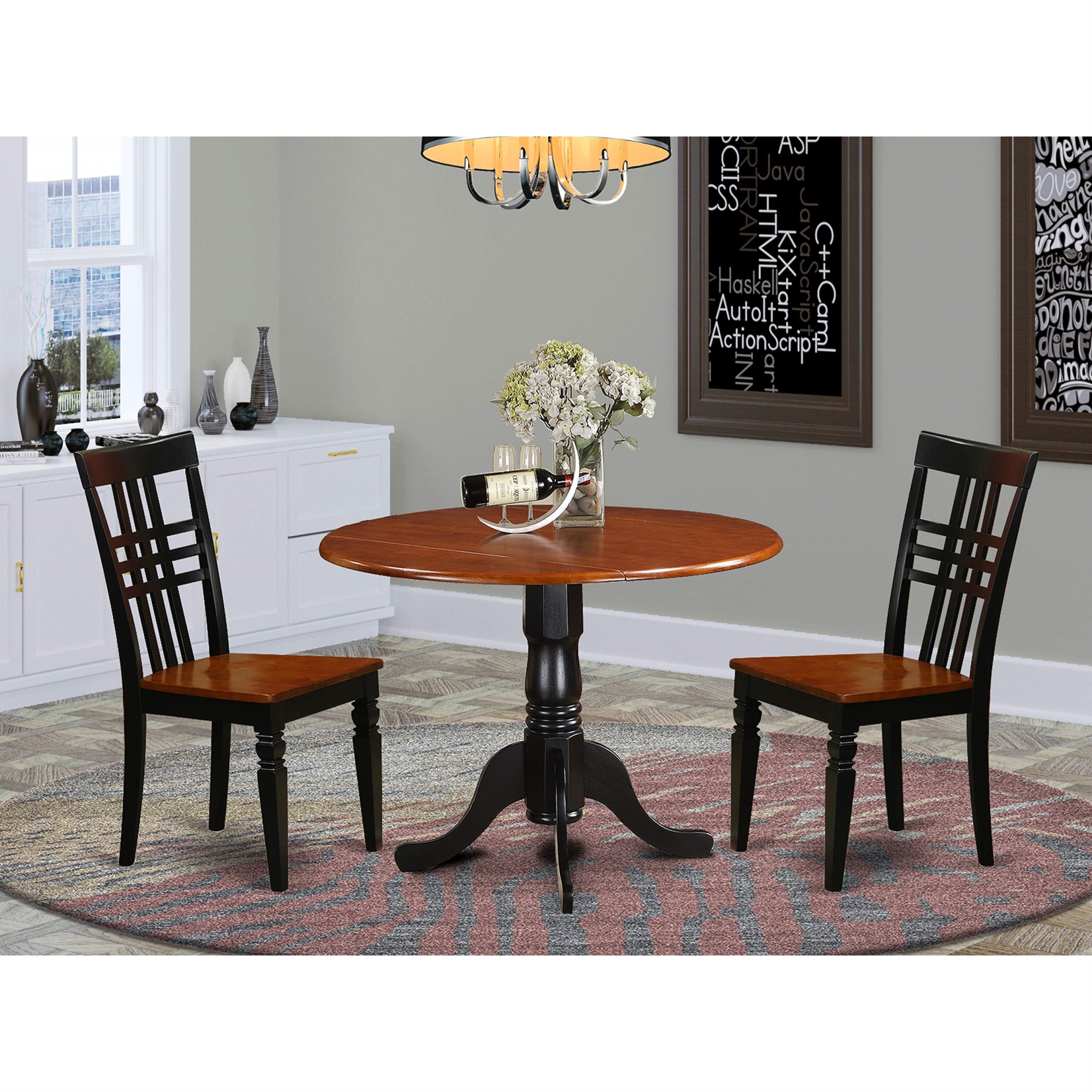 East West Furniture DLLG3-BCH-W 3 Pc Dining room set with a Dining Table and 2 Kitchen Chairs in Black and Cherry