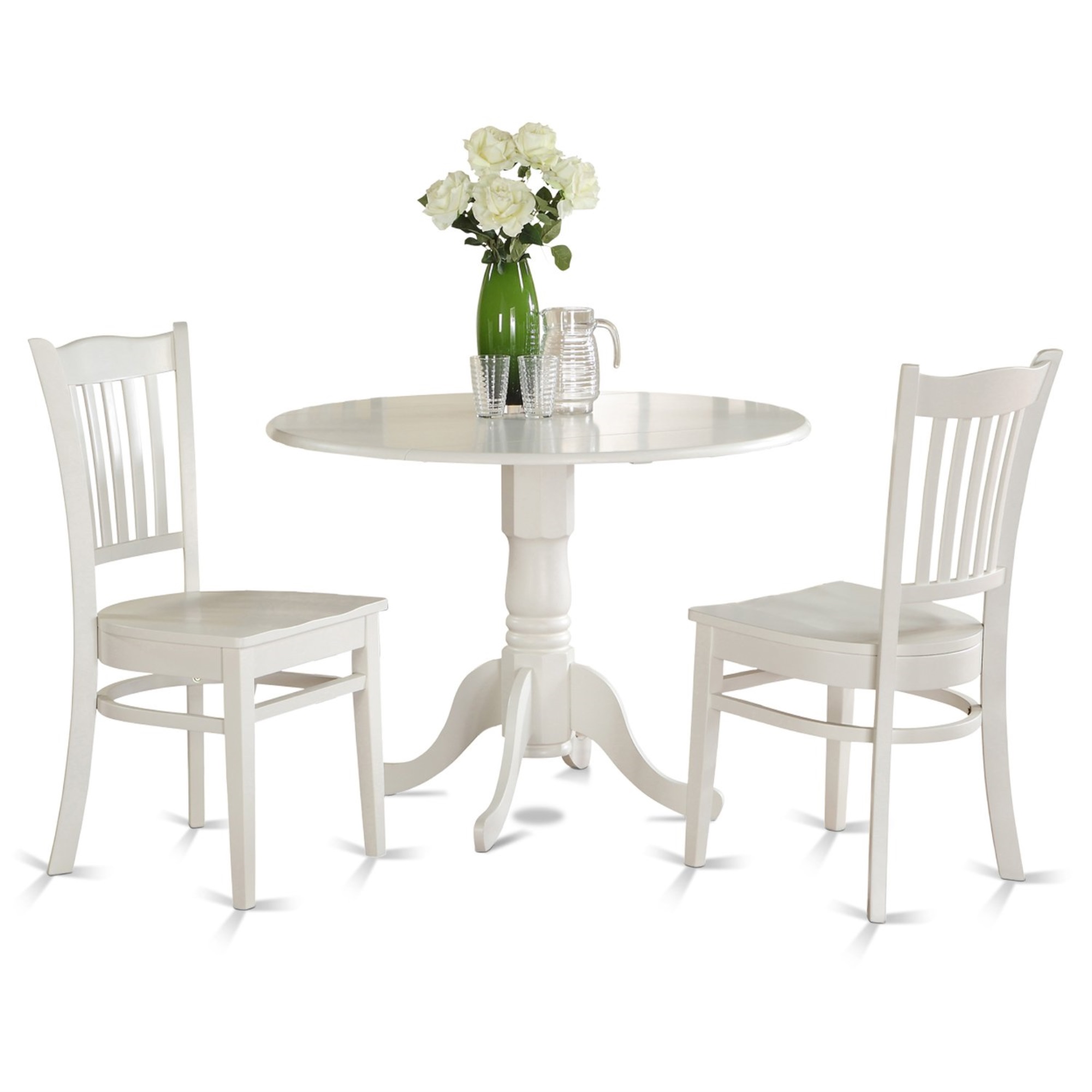 East West Furniture DLGR3-WHI-W 3 PC small Kitchen Table set-Kitchen Table and 2 Kitchen Chairs.