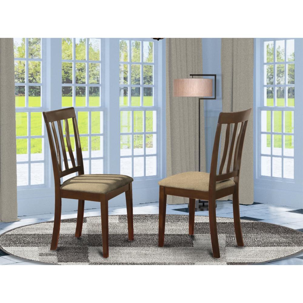 East West Furniture Set of 2 Chairs ANC-CAP-C Antique dining room chair for kitchen With Cushion Seat in Cappuccino Finish