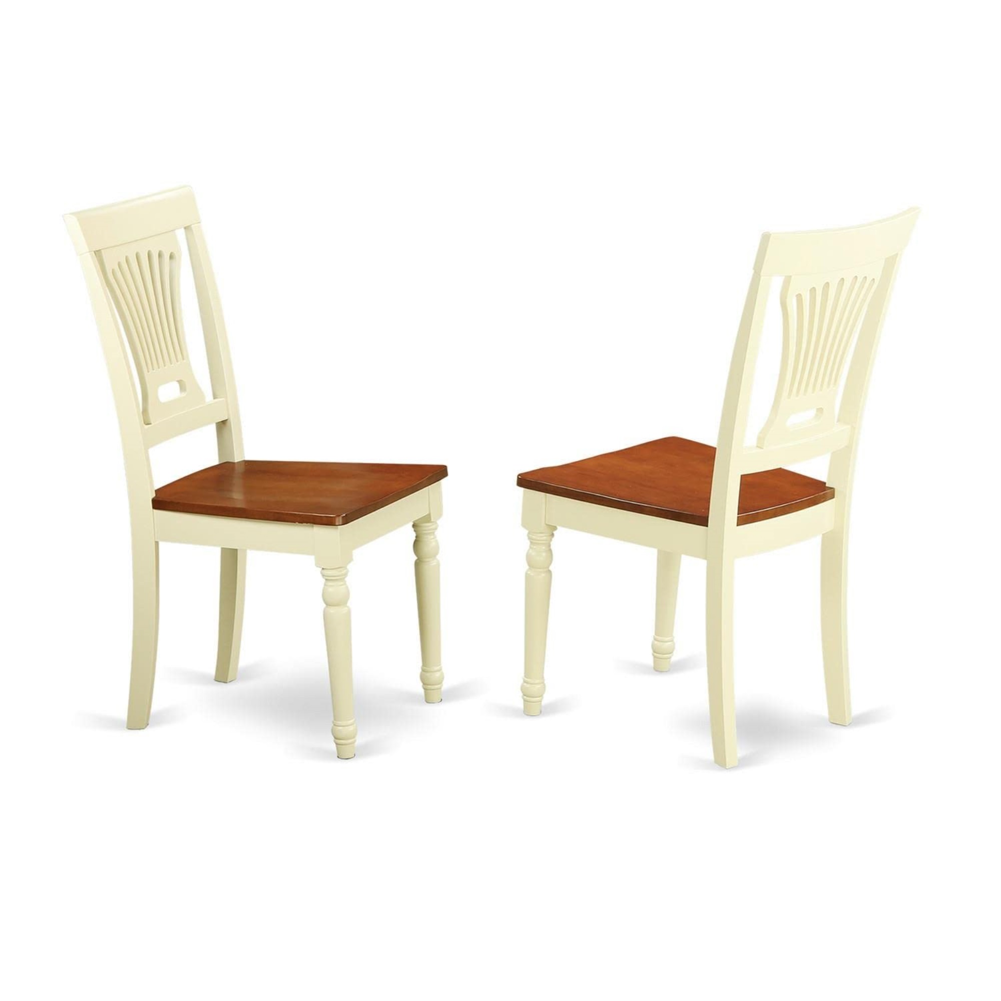 East West Furniture Set of 2 Chairs PVC-WHI-W Plainville Kitchen dining Chair Wood Seat - Buttermilk and Cherry Finish