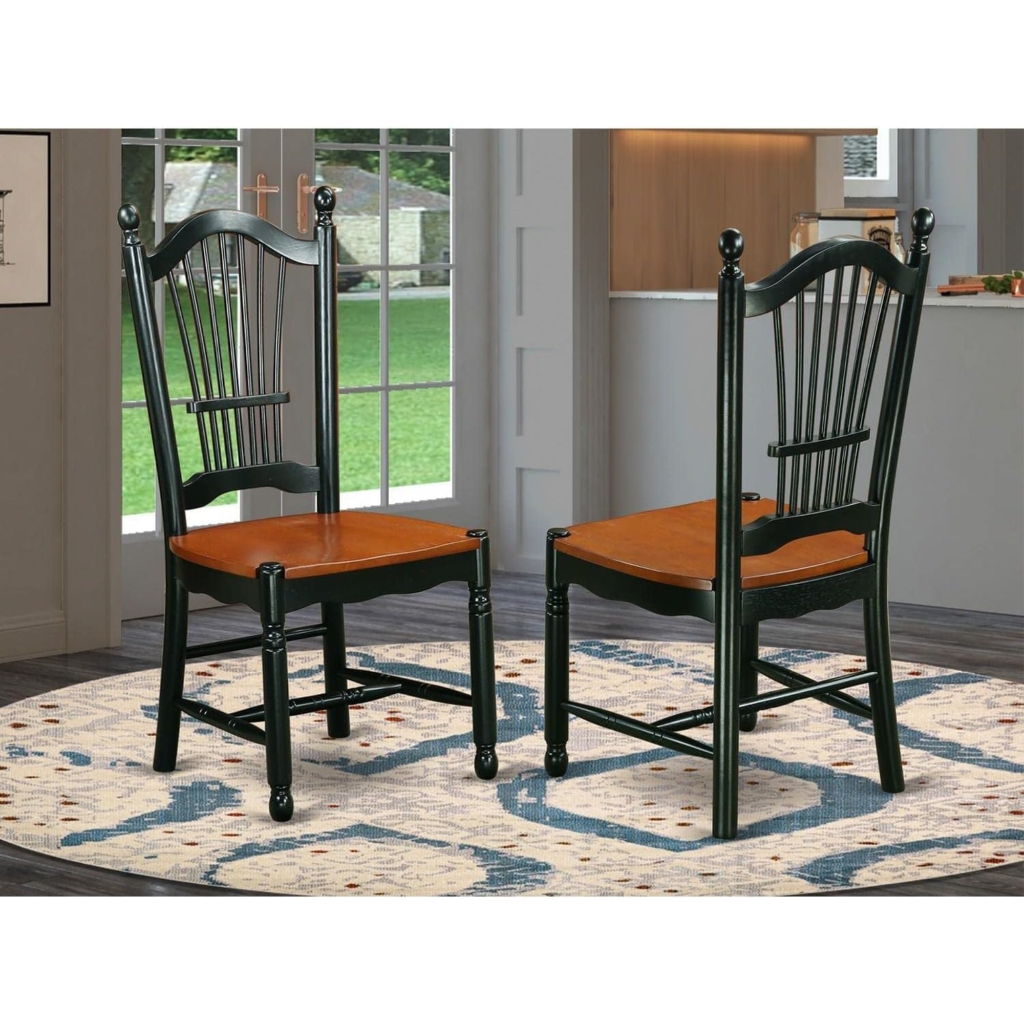 East West Furniture Set of 2 Chairs DOC-BCH-W Dover Dining Room Chairs With Wood Seat - Finished in Black and Cherry