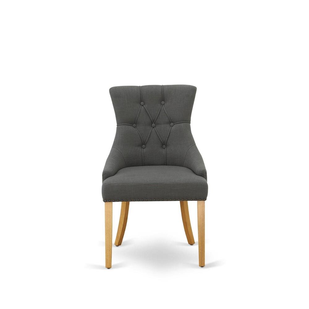 East West Furniture Set of 2 Chairs FRP4T20 Friona Parson Chair With Oak Leg And Linen Fabric Dark Gotham Grey