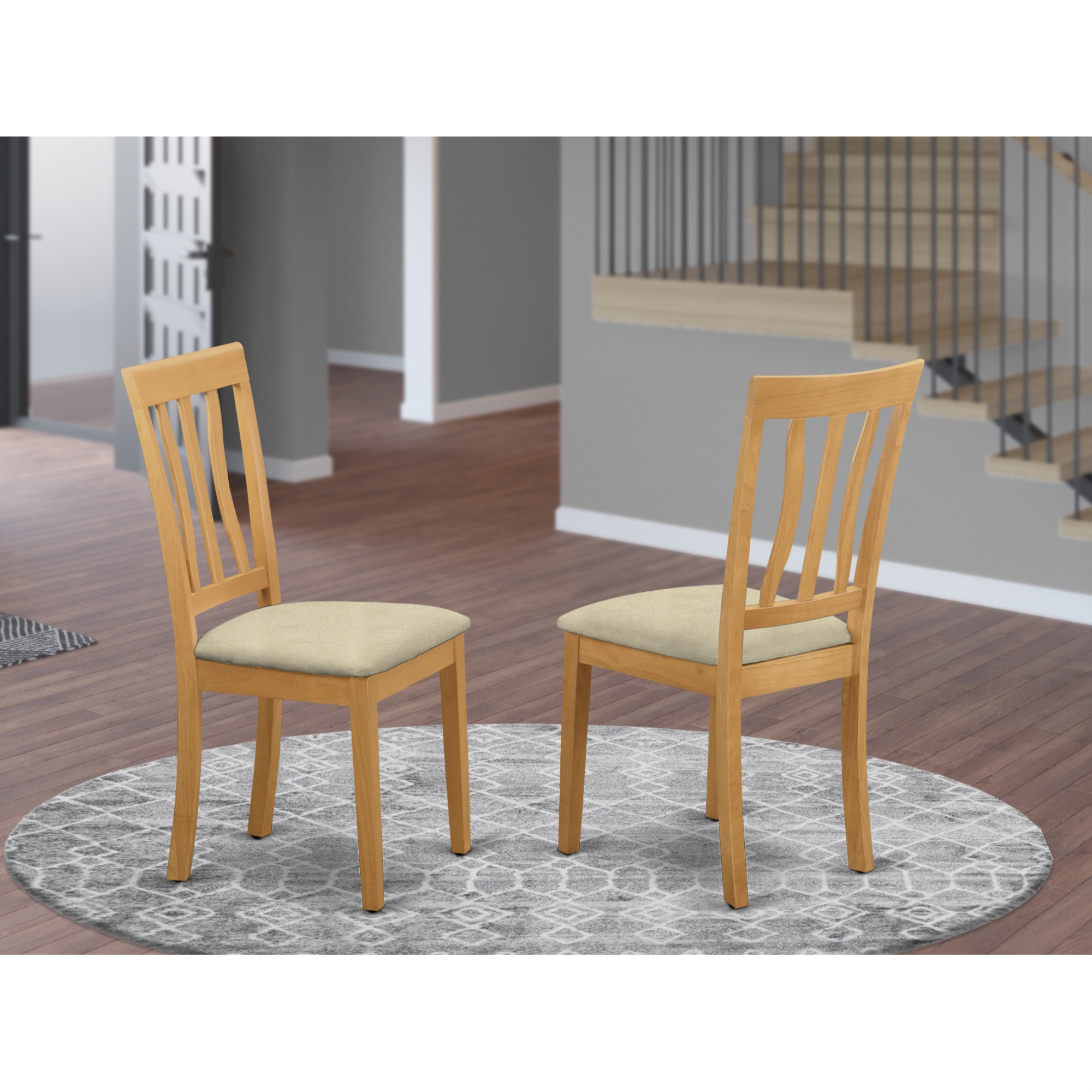 East West Furniture Set of 2 Chairs ANC-OAK-C Antique Dining Chair Cushion Seat with Oak Finish