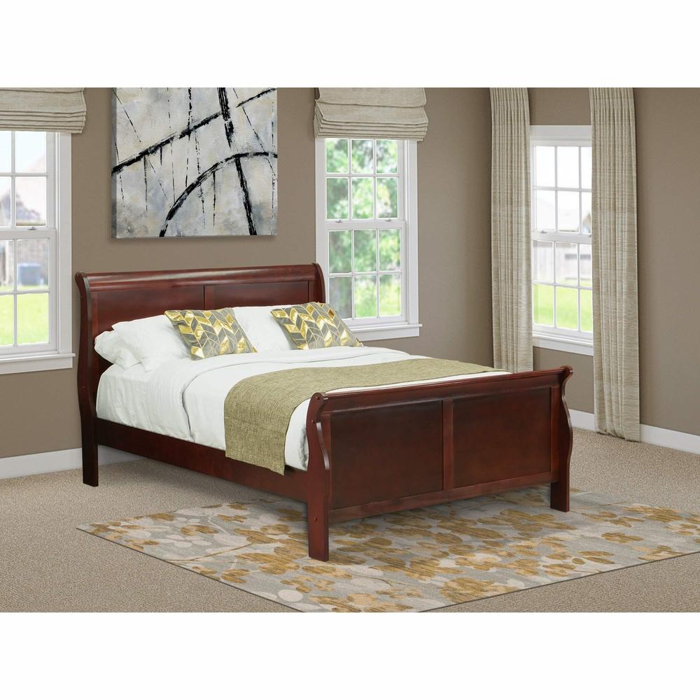 East West Furniture Louis Philippe  Queen Size bed in Phillip Walnut Finish