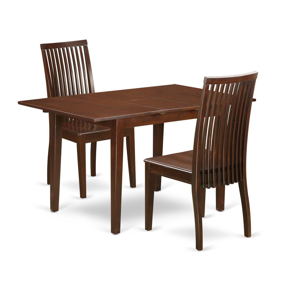 East West Furniture NOIP3-MAH-W 3-Piece Dinette table set - Table and 2 dining chairs in mahogany finish