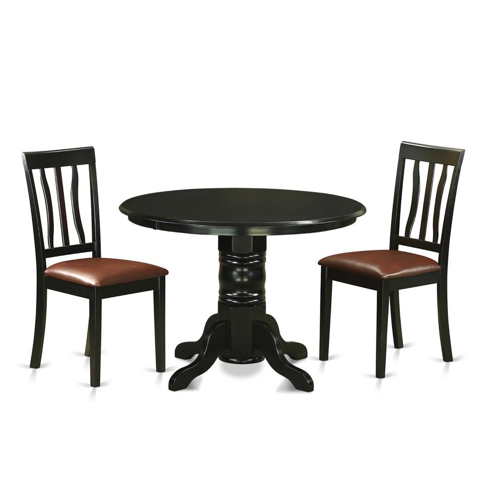 East West Furniture SHAN3-BLK-LC 3 Pcsmall Kitchen Table set for 2-Small Kitchen Table and 2 Kitchen Chairs