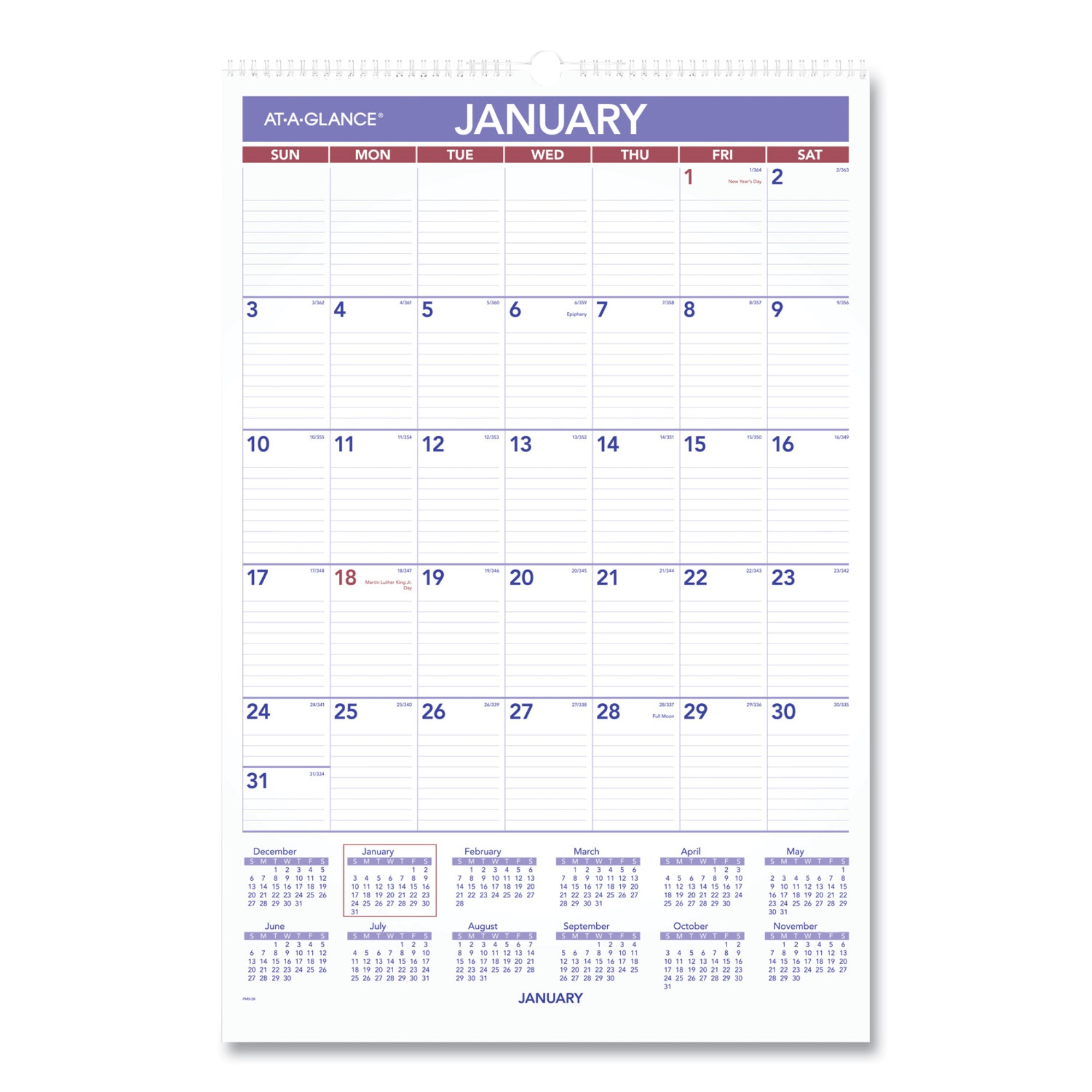 Essendant, Inc AT-A-GLANCE Monthly Wall Calendar with Ruled Daily Blocks ,CALENDAR,WALL,15.5X22.75