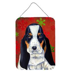Caroline's Treasures LH9329DS1216 12 x 16 in. Basset Hound Red Snowflakes Holiday Christmas Aluminum Metal Wall & Door Hanging Prints