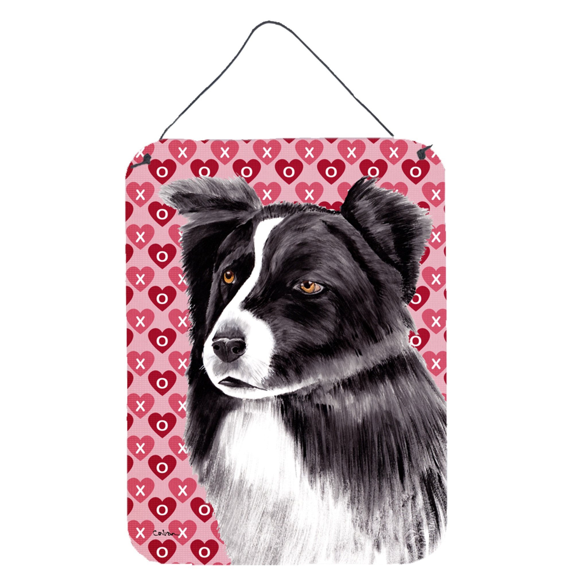 Caroline's Treasures "Caroline's Treasures Border Collie Hearts Love and Valentine's Day Wall or Door Hanging Prints, 16"" x 12"", Multicolor"