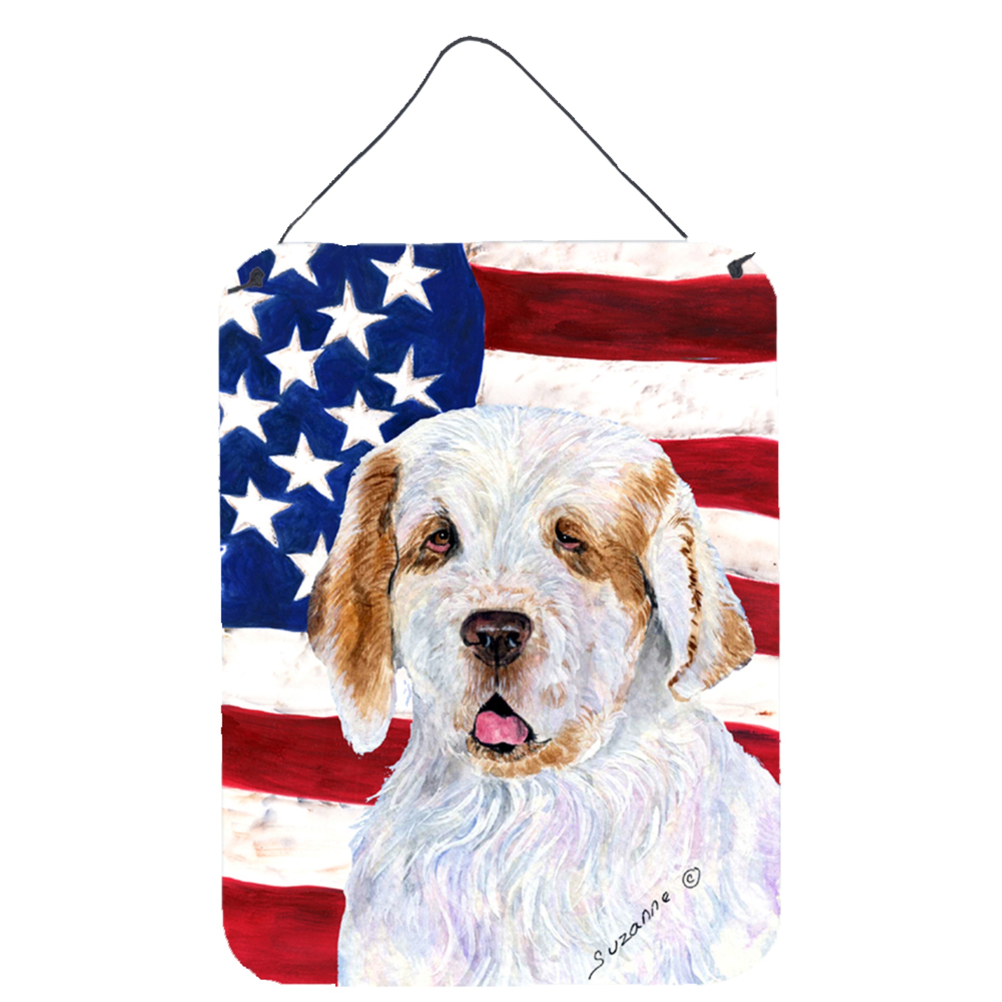 Caroline's Treasures "Caroline's Treasures Usa American Flag with Clumber Spaniel Wall or Door Hanging Prints, 16"" x 12"", Multicolor"