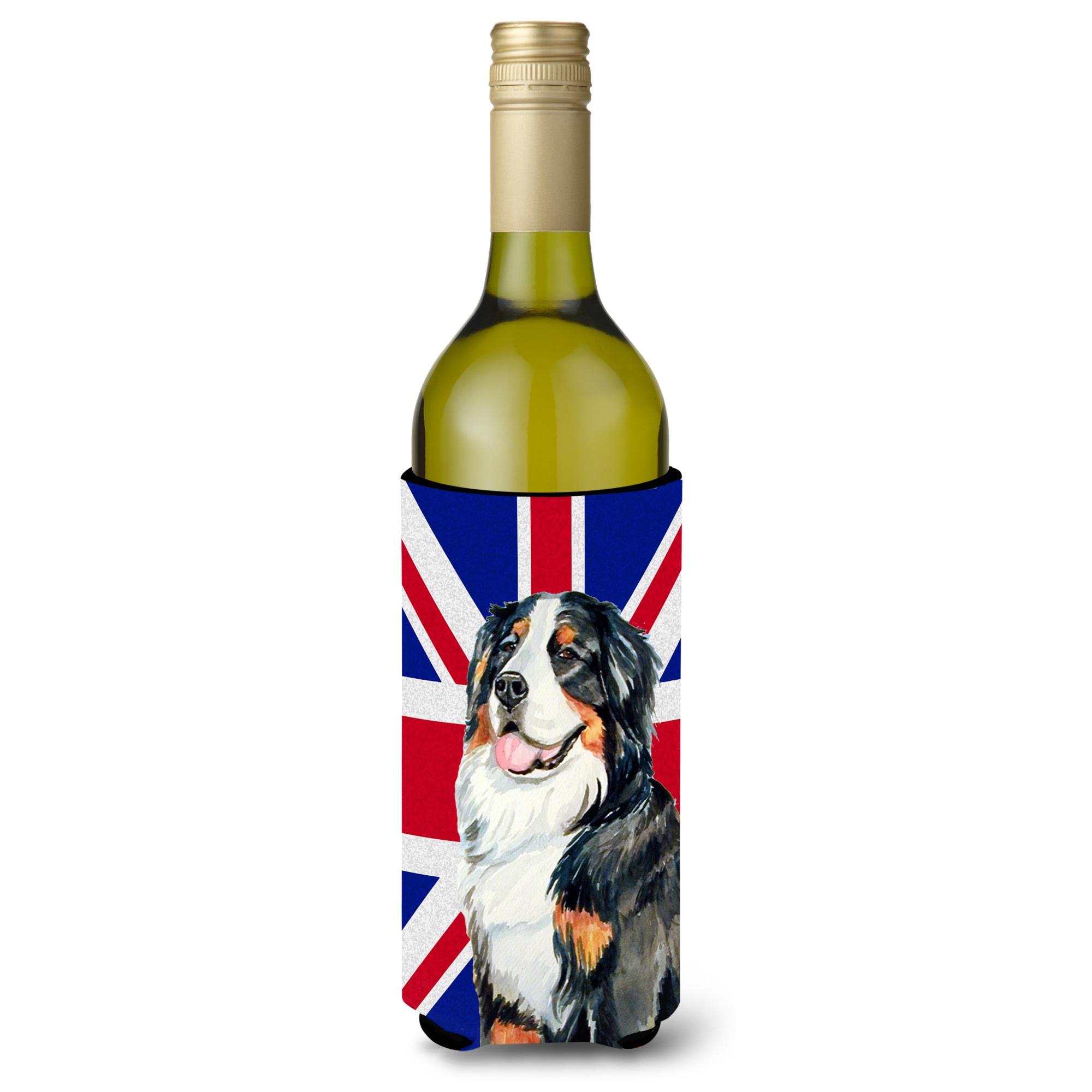 Caroline's Treasures Bernese Mountain Dog With English Union Jack British Flag Wine Bottle Beverage Insulator Hugger Lh9486Literk