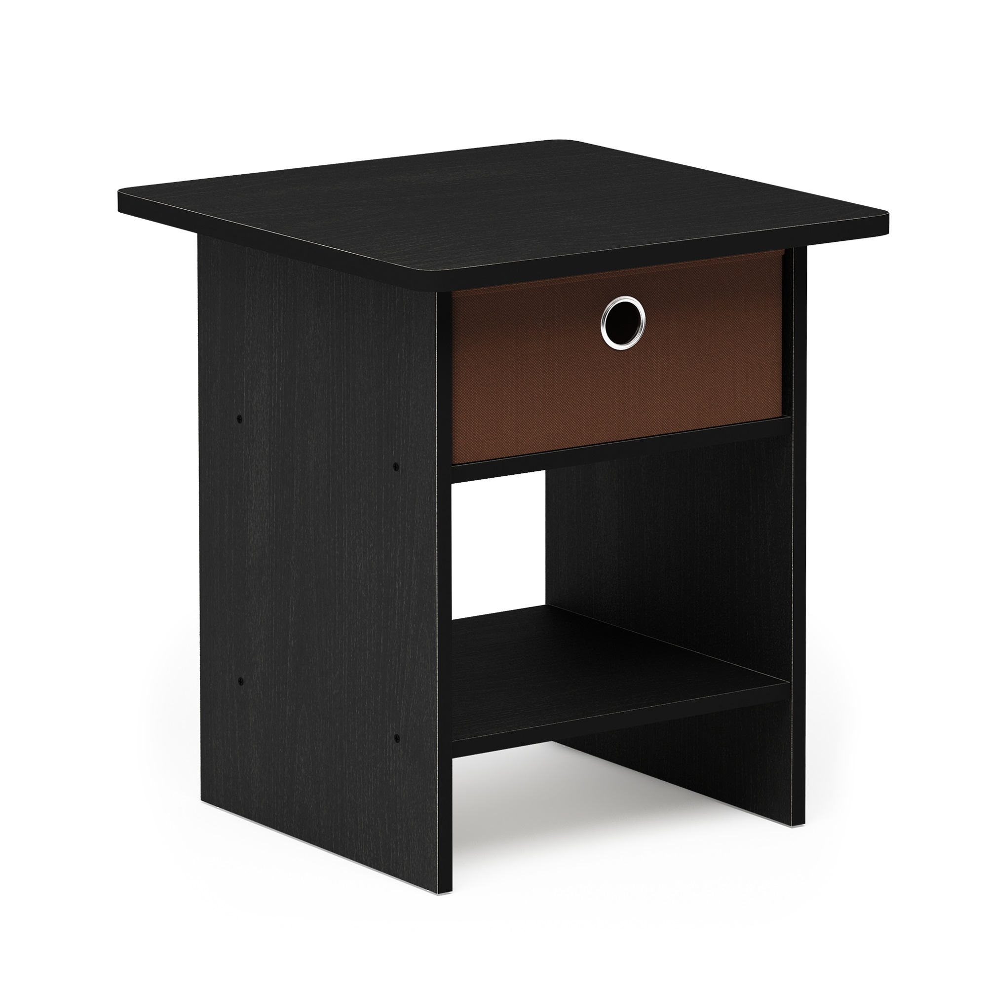 FURINNO Americano/Medium Brown End Table/Night Stand Storage Shelf With Bin Drawer