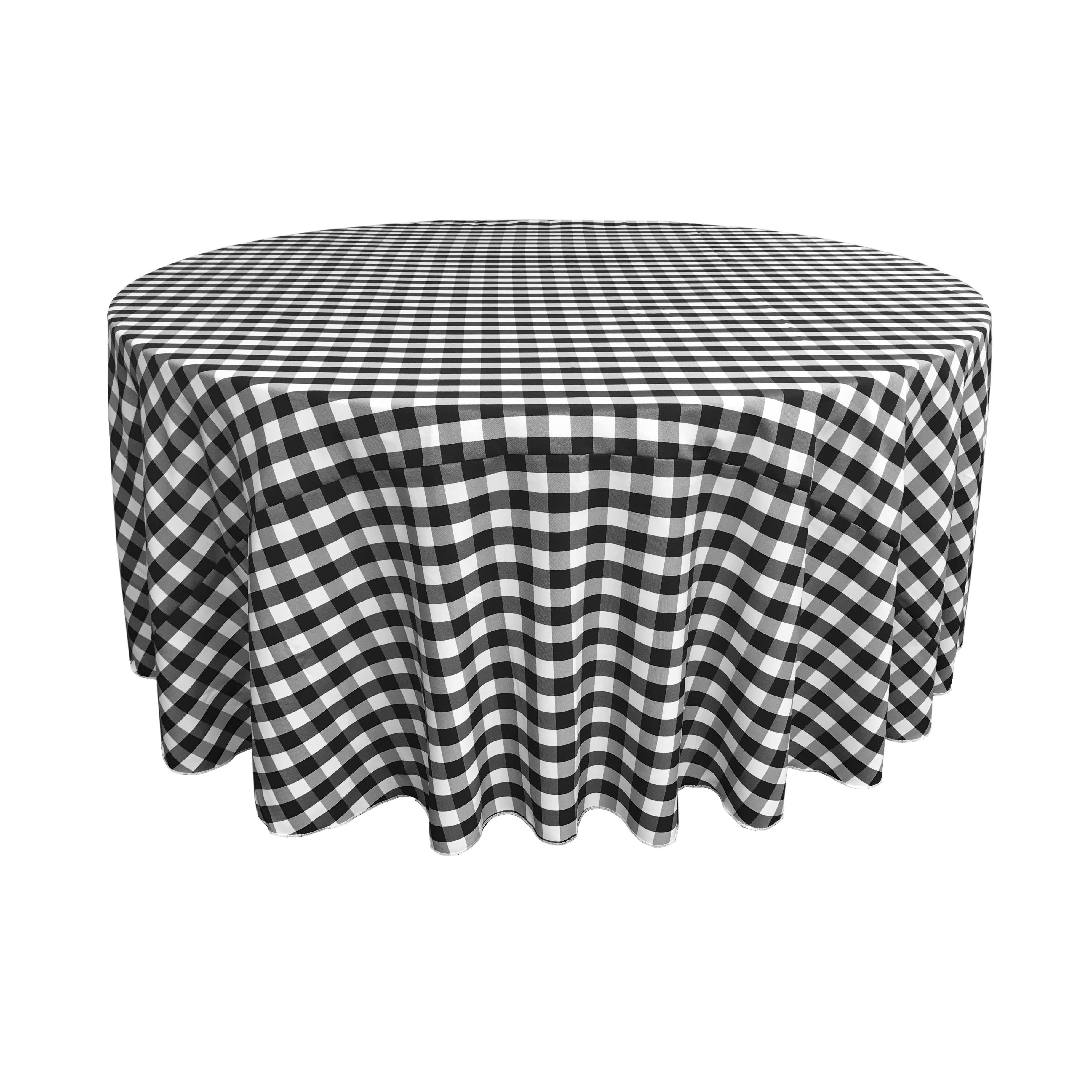 LA Linen Poly Checkered Round Tablecloth, 108-Inch, Black/White