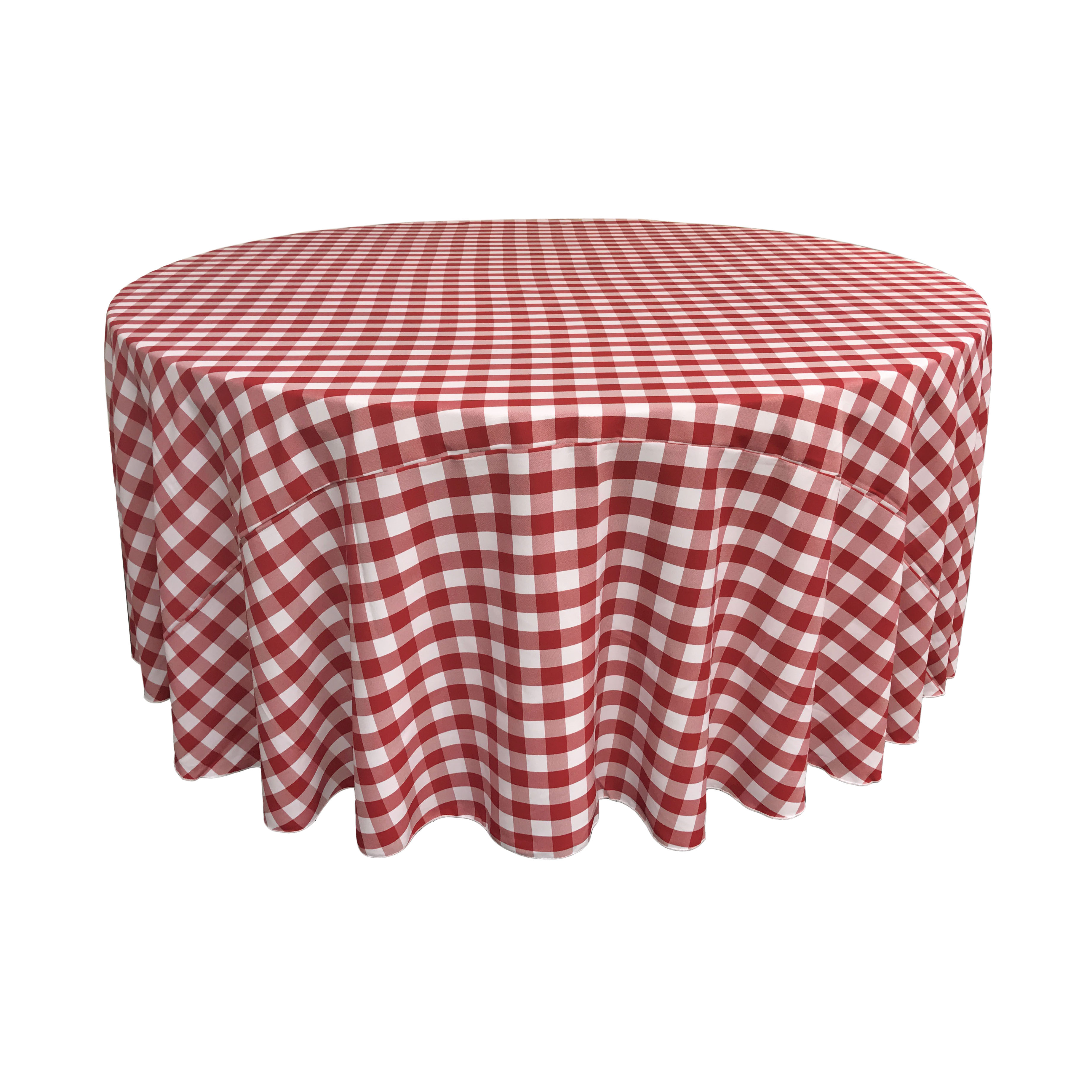 LA Linen Polyester Gingham Checkered 108" Round Tablecloth, White and Red
