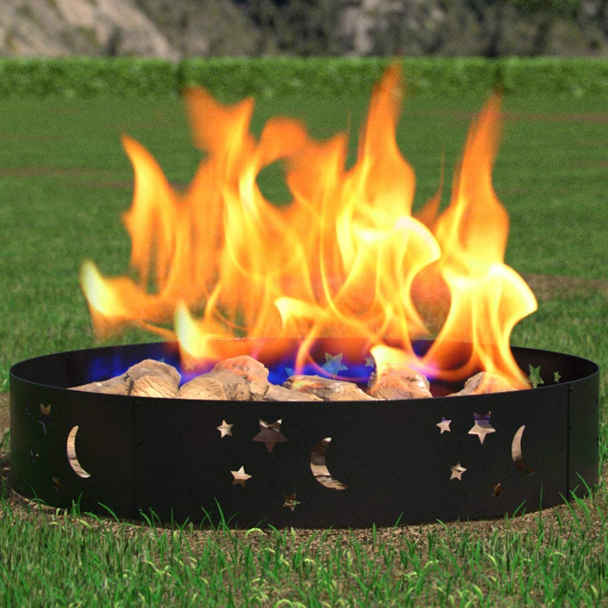 Regal Flame Moon and Stars 36" Wood Fire Pit Fire Ring  Heavy-Duty and Perfect for RV, Camping, and Outdoor Fireplace