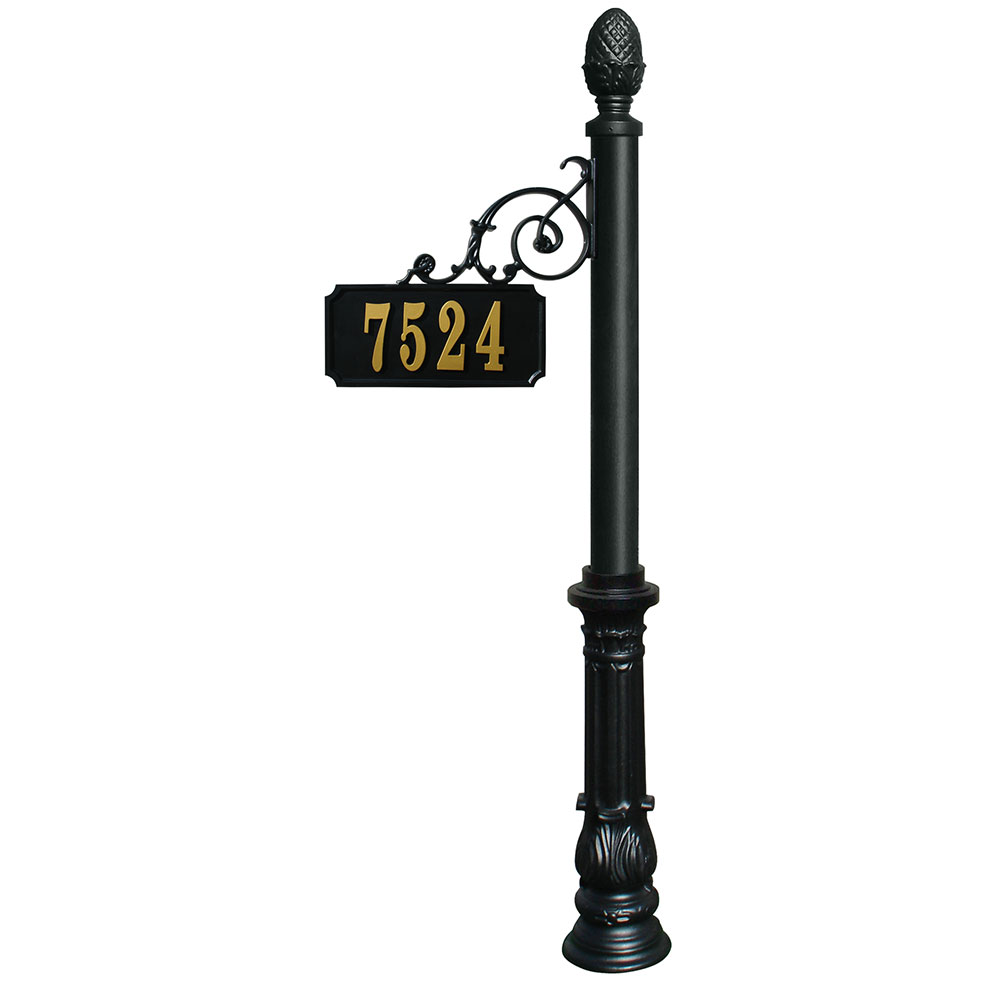 Qualarc Scroll Mount Address Post With Decorative Ornate Base and Pineapple Finial