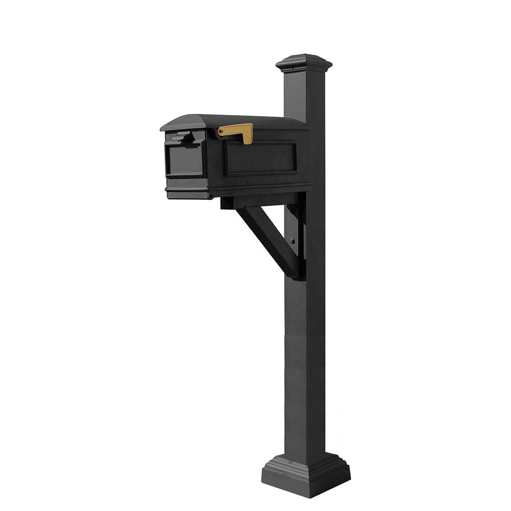 Qualarc Westhaven System With Lewiston Mailbox, Square Collar, Pyramid Finial, Black