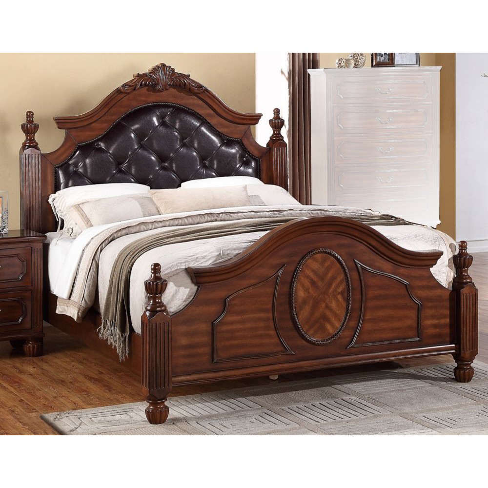 Homeroots Wooden California King Bed, Cherry Wood Cal King Headboard