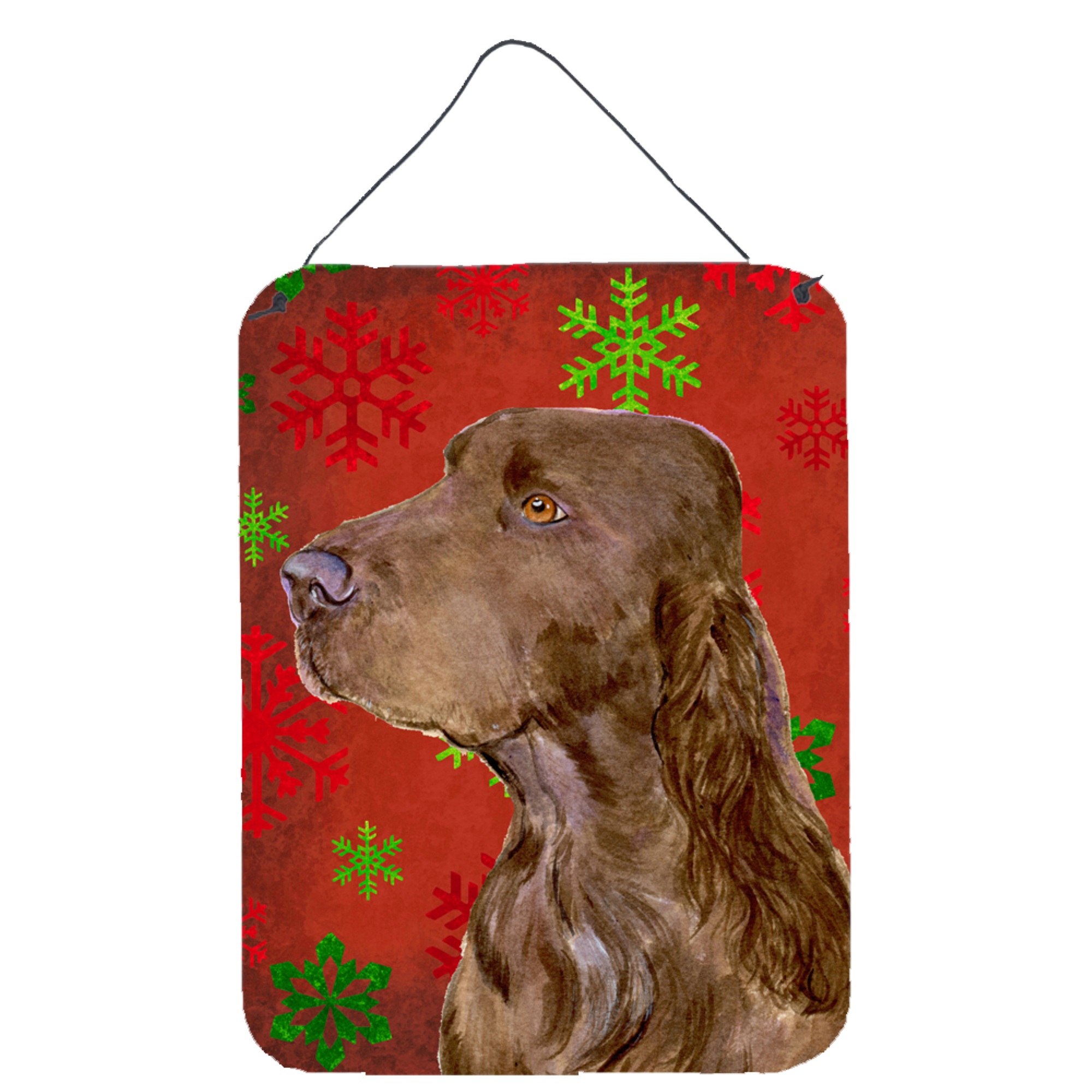 Caroline's Treasures "Caroline's Treasures Field Spaniel Red Snowflakes Holiday Christmas Wall or Door Hanging Prints, 16"" x 12"", Multicolor"