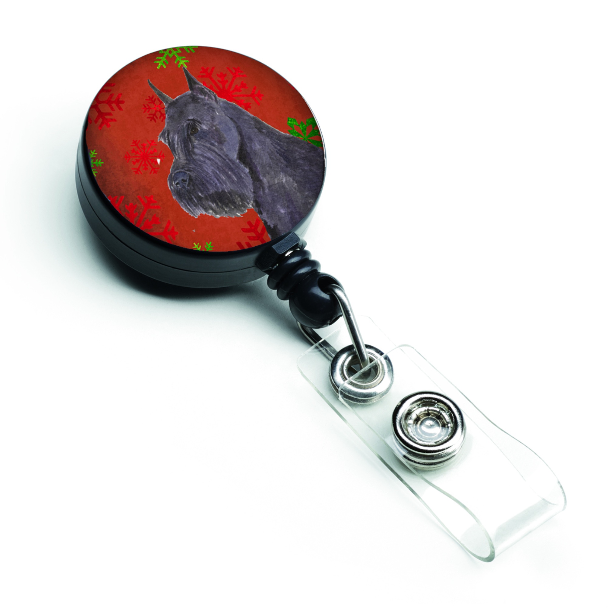 Caroline's Treasures "Caroline's Treasures Schnauzer Red & Green Snowflakes Christmas Retractable Badge Reel, Multicolor (SS4730BR)"