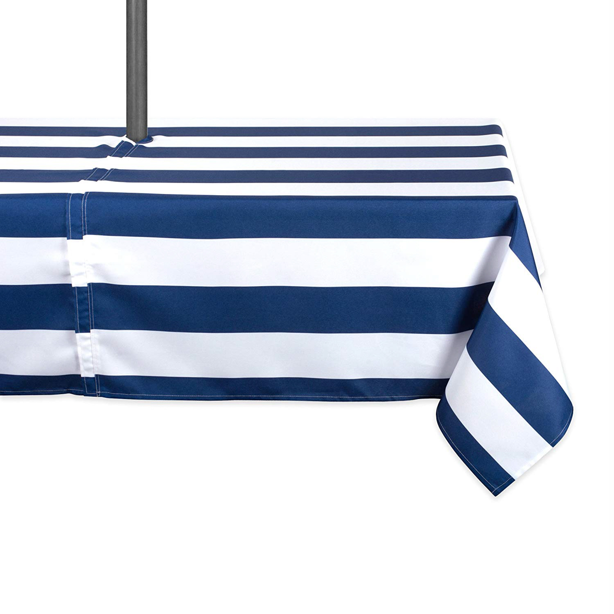 Design Imports DII Blue Cabana Stripe Outdoor Tablecloth With Zipper, 60x120 w Nautical