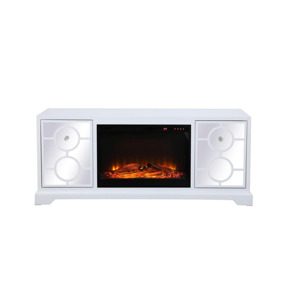 Elegant Decor 60 in. mirrored TV stand with wood fireplace insert in white