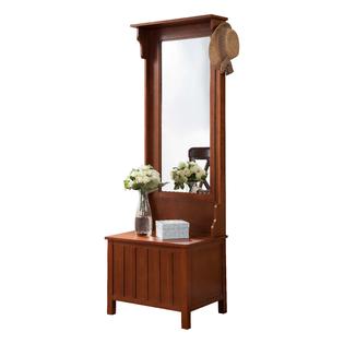 Pilaster Designs Walnut Entryway Hall Tree With Mirror Coat Hooks And Storage Bench Mirror Coat Hooks And Storage Bench, Entryway Hall Tree With Mirror Coat Hooks And Storage Bench