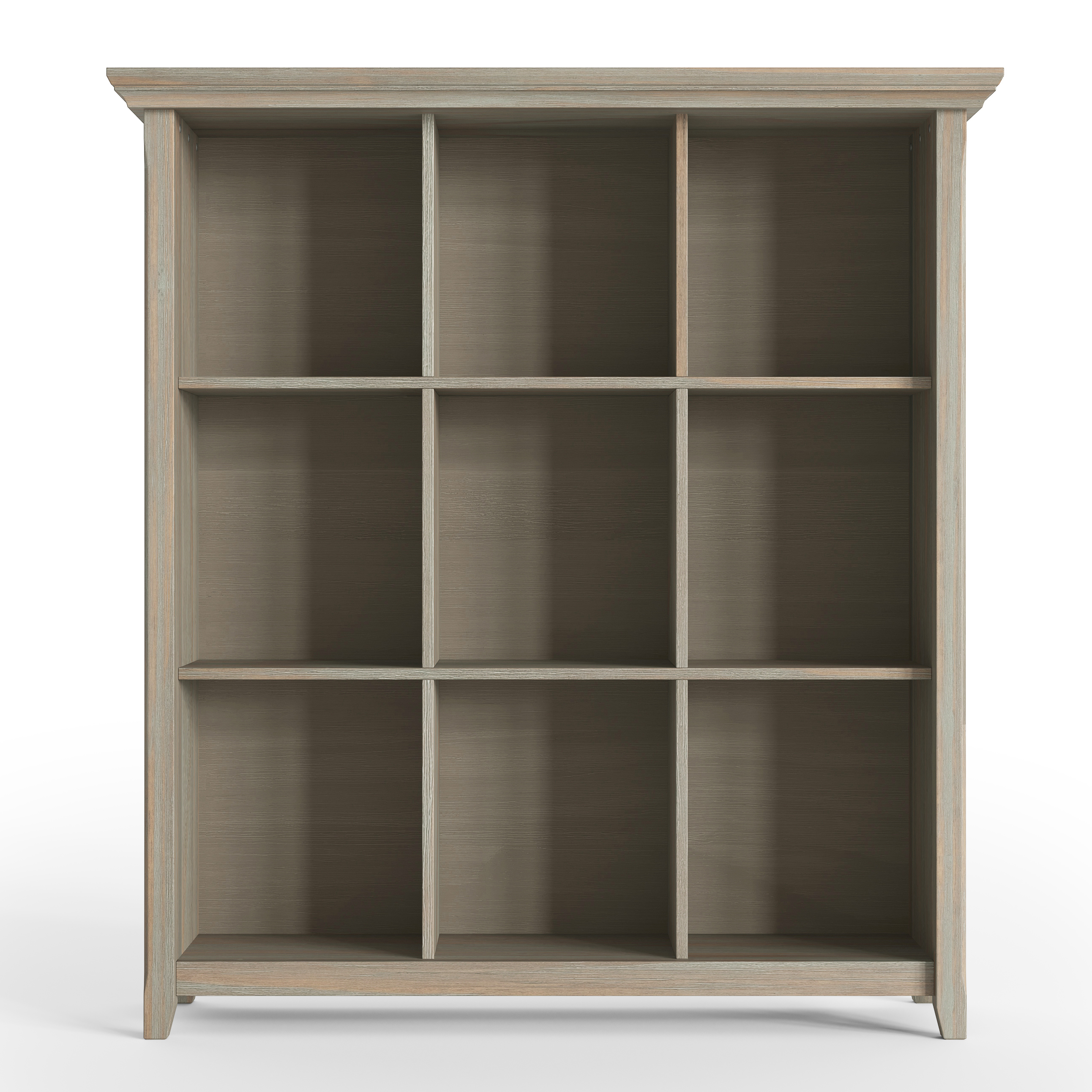 44 Inch Transitional 9 Cube Bookcase, Distressed Shelving Unit